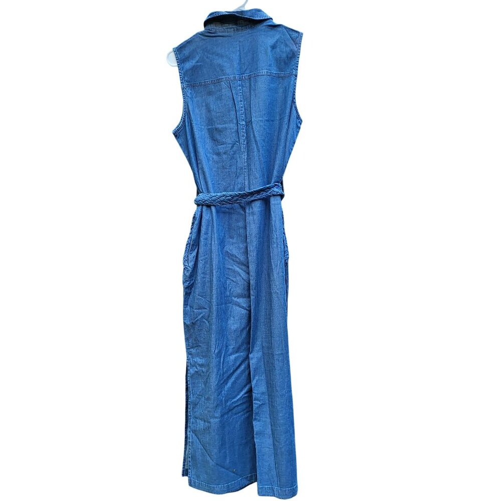 Women's Sleeveless Denim Button-Down Maxi Dress Braided Belt G By Giuliana M NWT - Picture 3 of 15